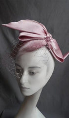 PINK SATIN BOW VEIL FASCINATORS