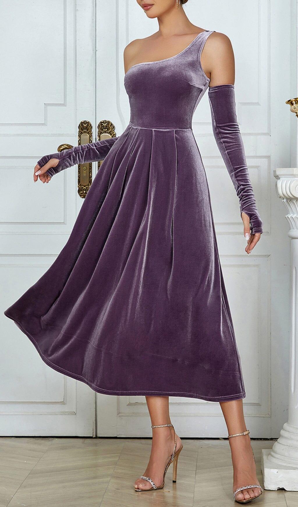 ONE SHOULDER CASHMERE LONG SLEEVE MIDI DRESS