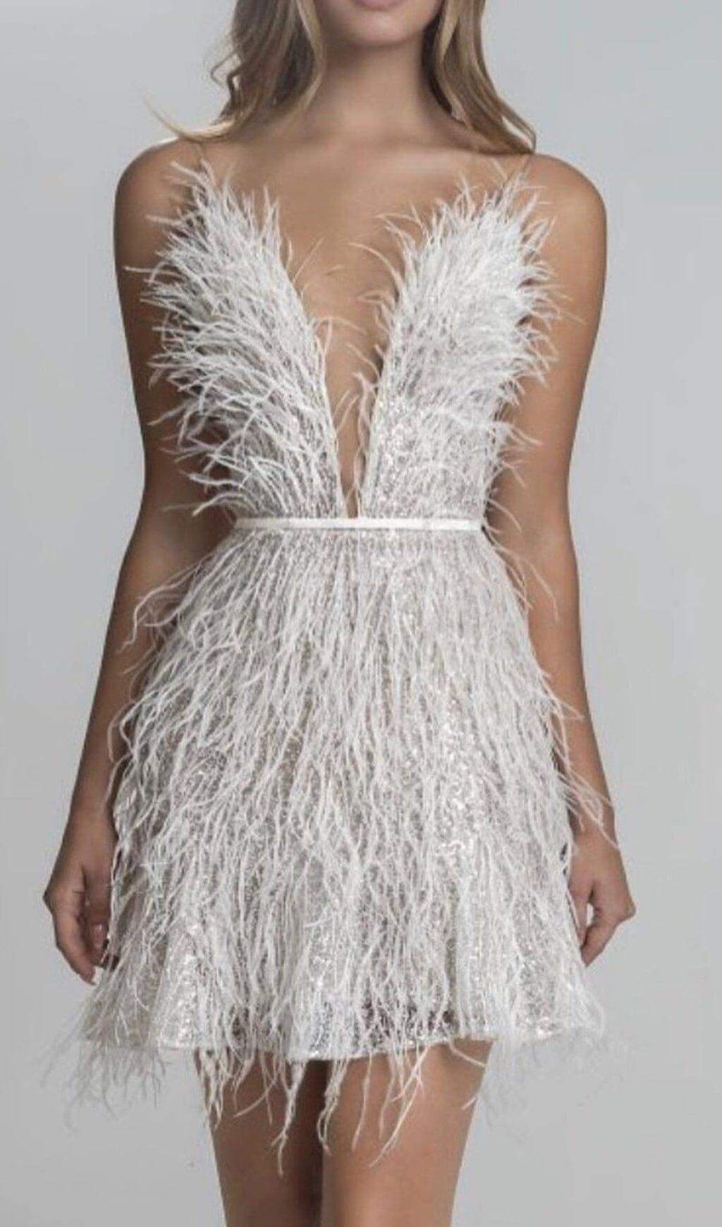 Deep V Plunge Neck Feather Cami Dress