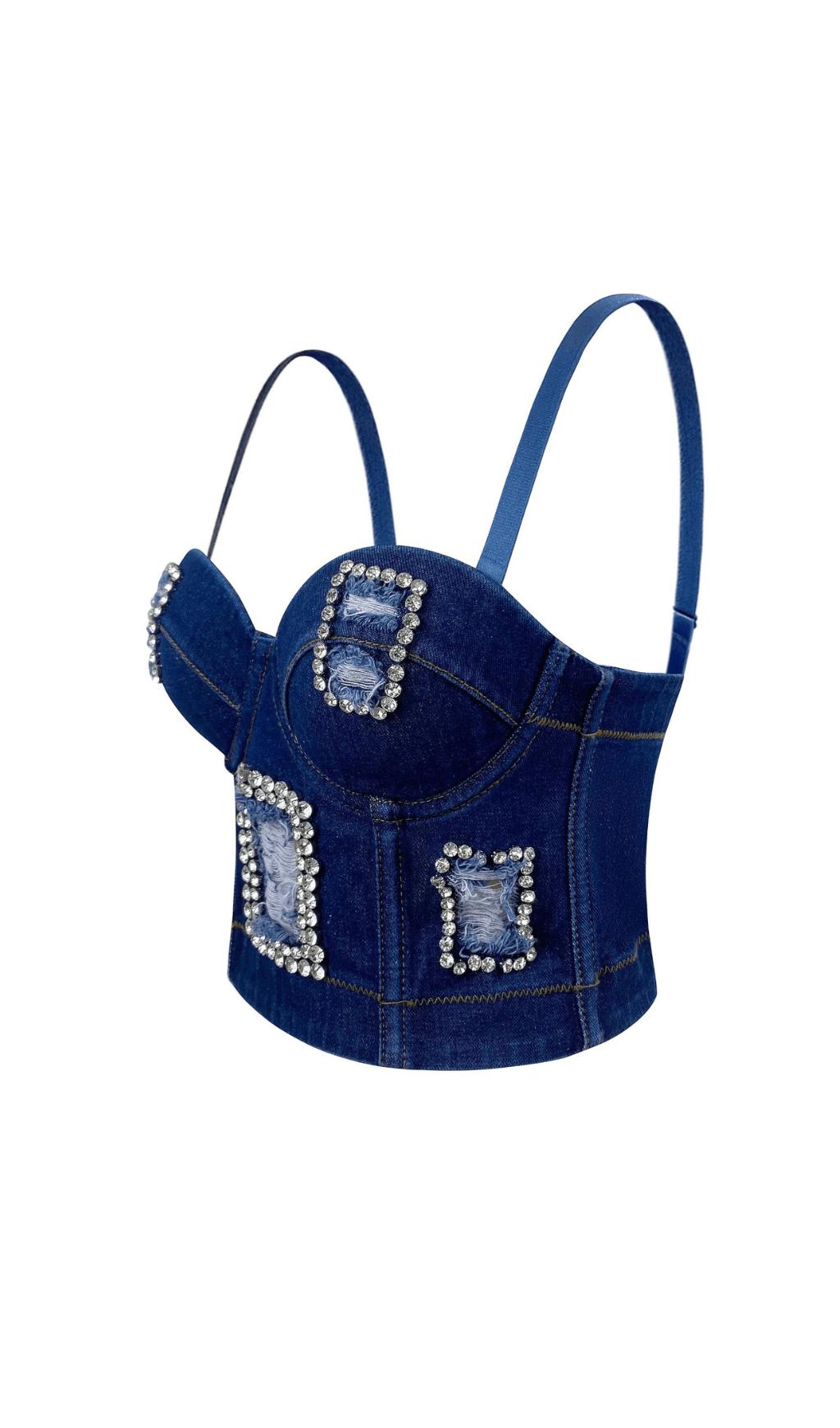 DISTRESSED BREATHABLE DIAMOND-ENCRUSTED FISHBONE CAMISOLE