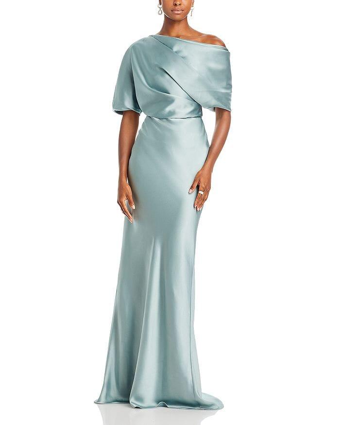 DRAPED SATIN ONE SHOULDER DRESS