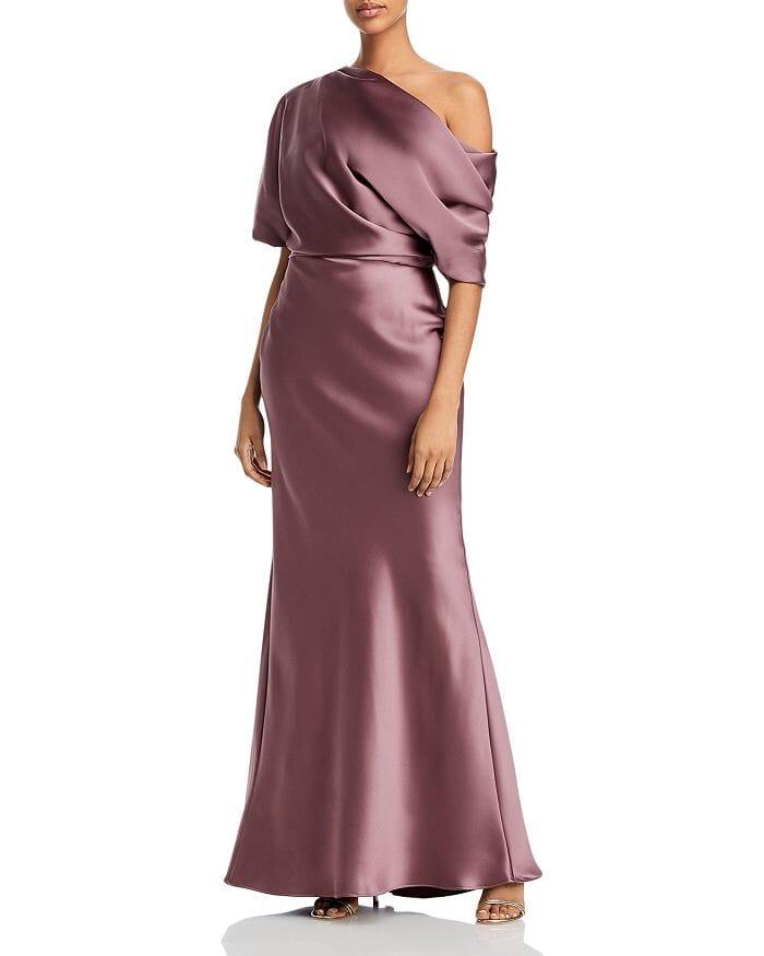 DRAPED SATIN ONE SHOULDER DRESS