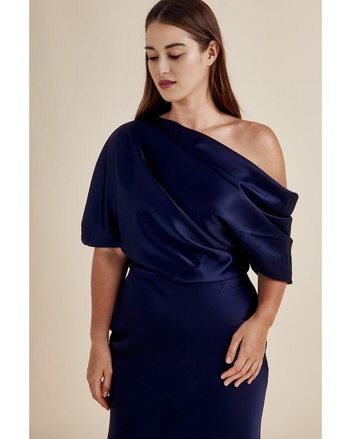 DRAPED SATIN ONE SHOULDER DRESS