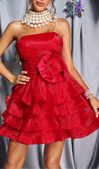 Flounced Mini Dress In Red