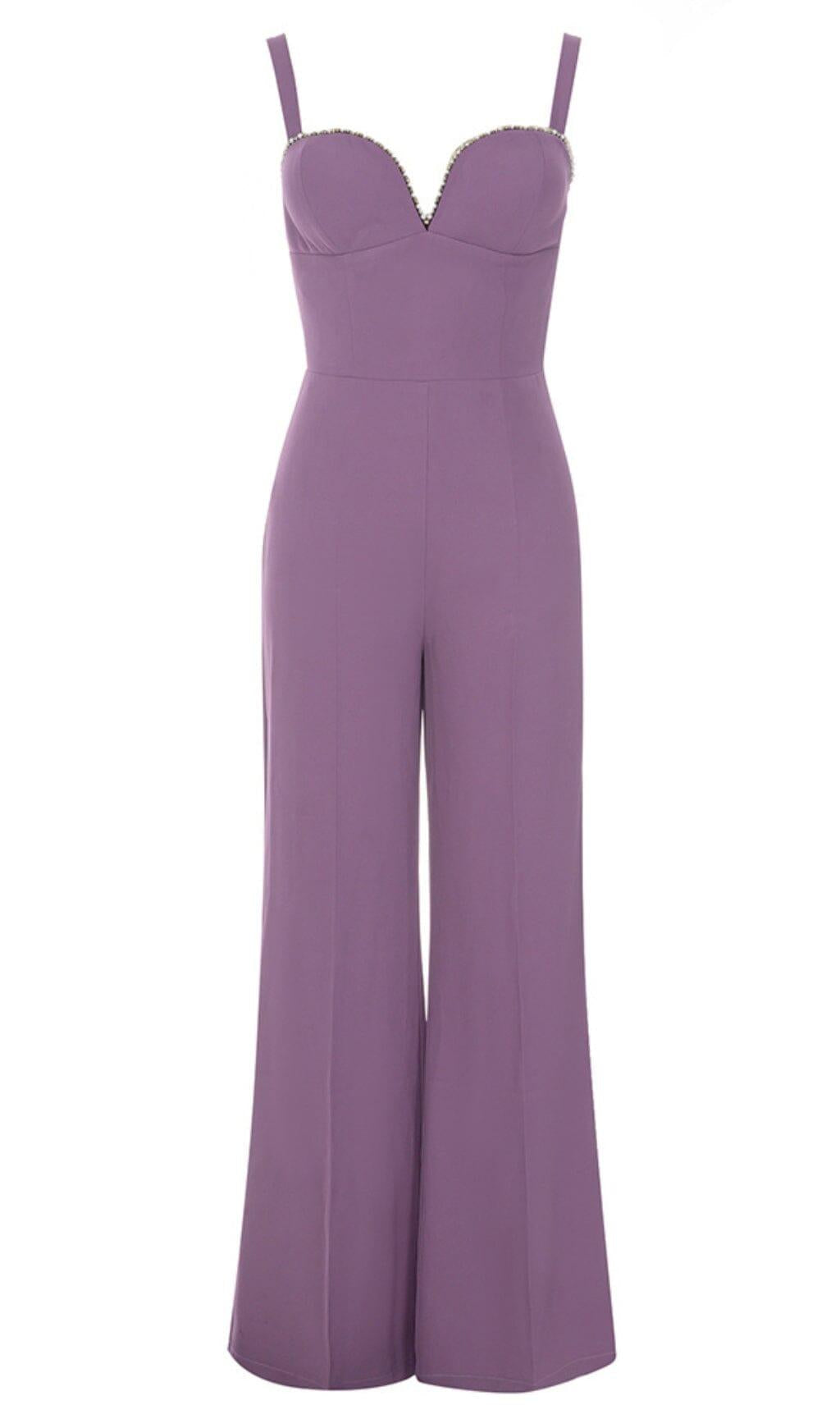 V NECK DIAMOND JUMPSUIT IN PURPLE