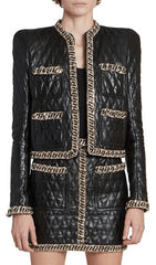 BLACK QUILTED LEATHER CHAIN JACKET