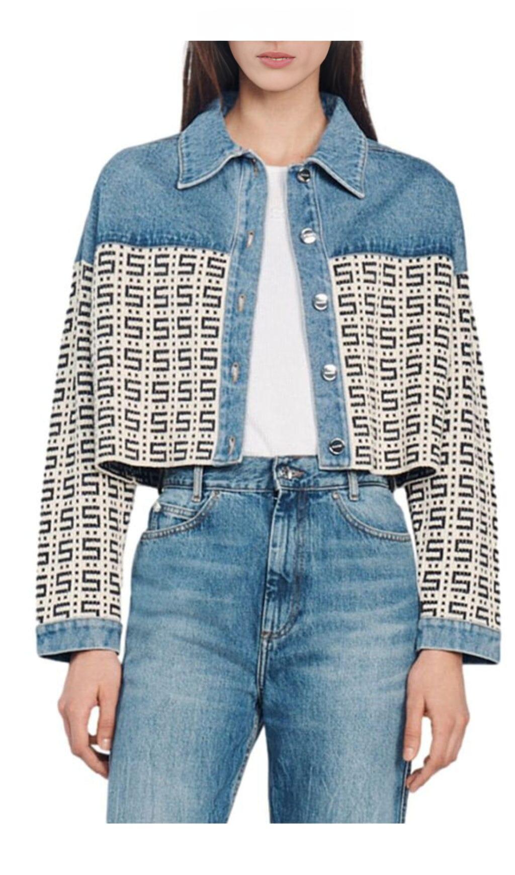 CORDOUE LOGO JACQUARD DENIM CROPPED JACKET