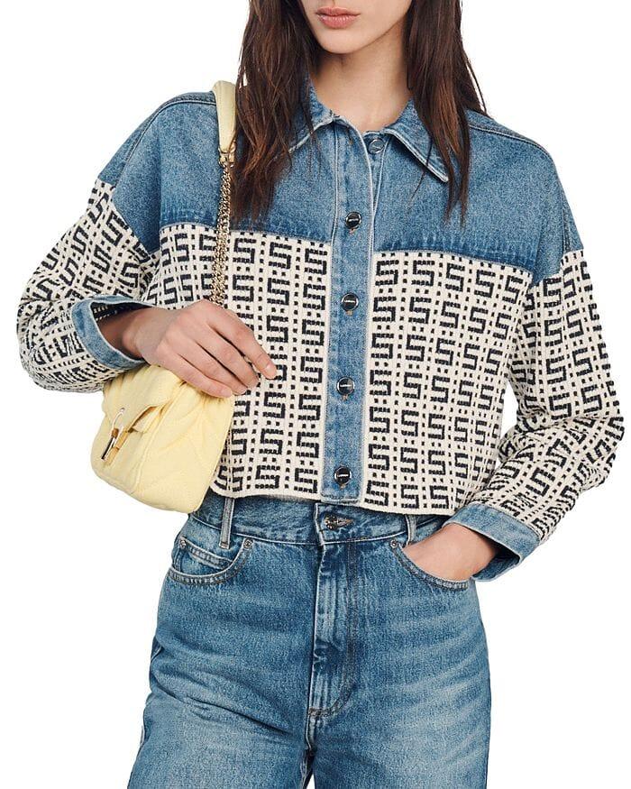 CORDOUE LOGO JACQUARD DENIM CROPPED JACKET