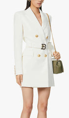 CREAM BELT METAL BUTTON MINI DRESS