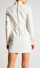 CREAM BELT METAL BUTTON MINI DRESS