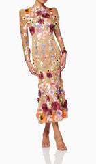 3D FLORAL MIDI DRESS