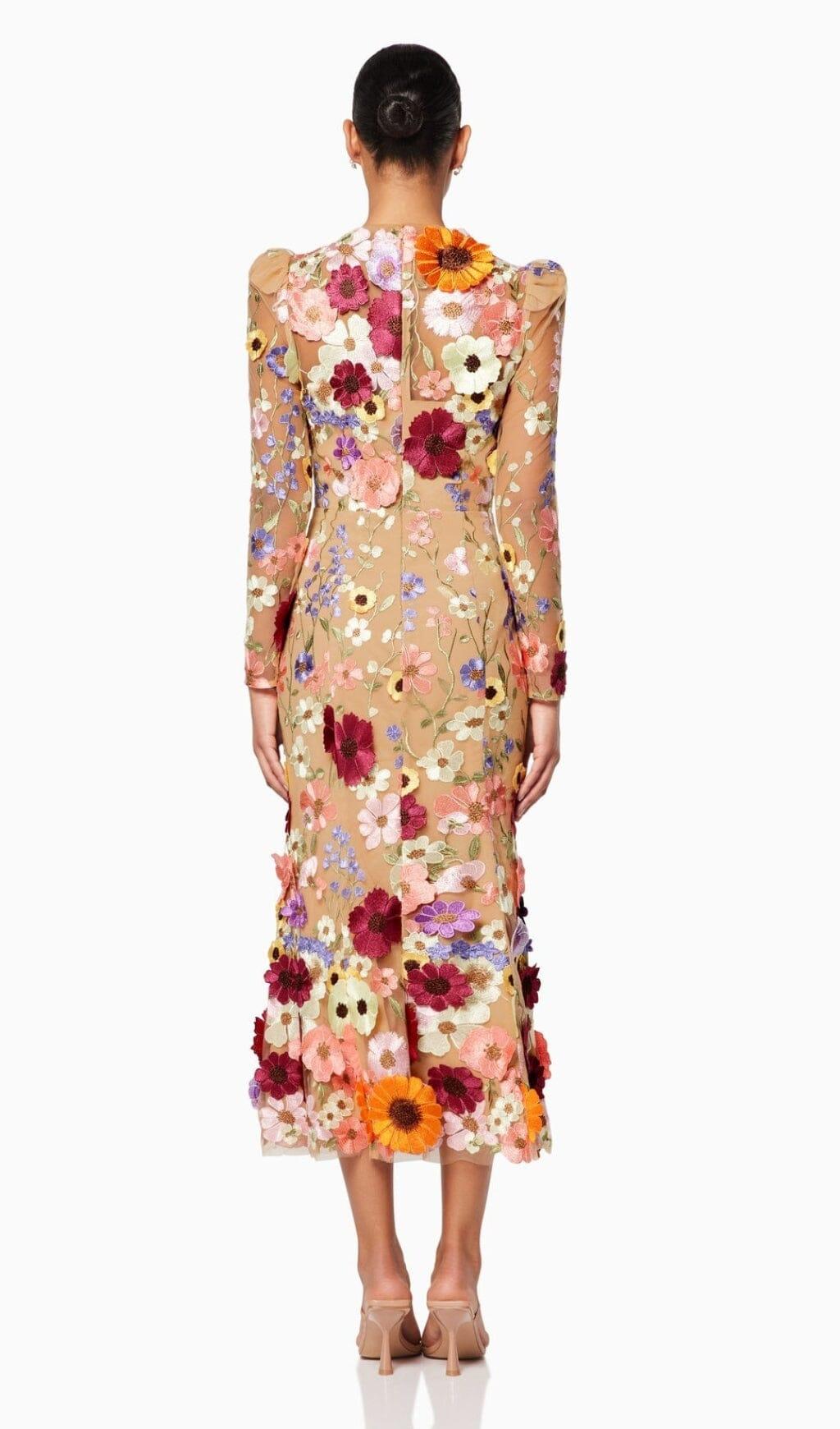 3D FLORAL MIDI DRESS