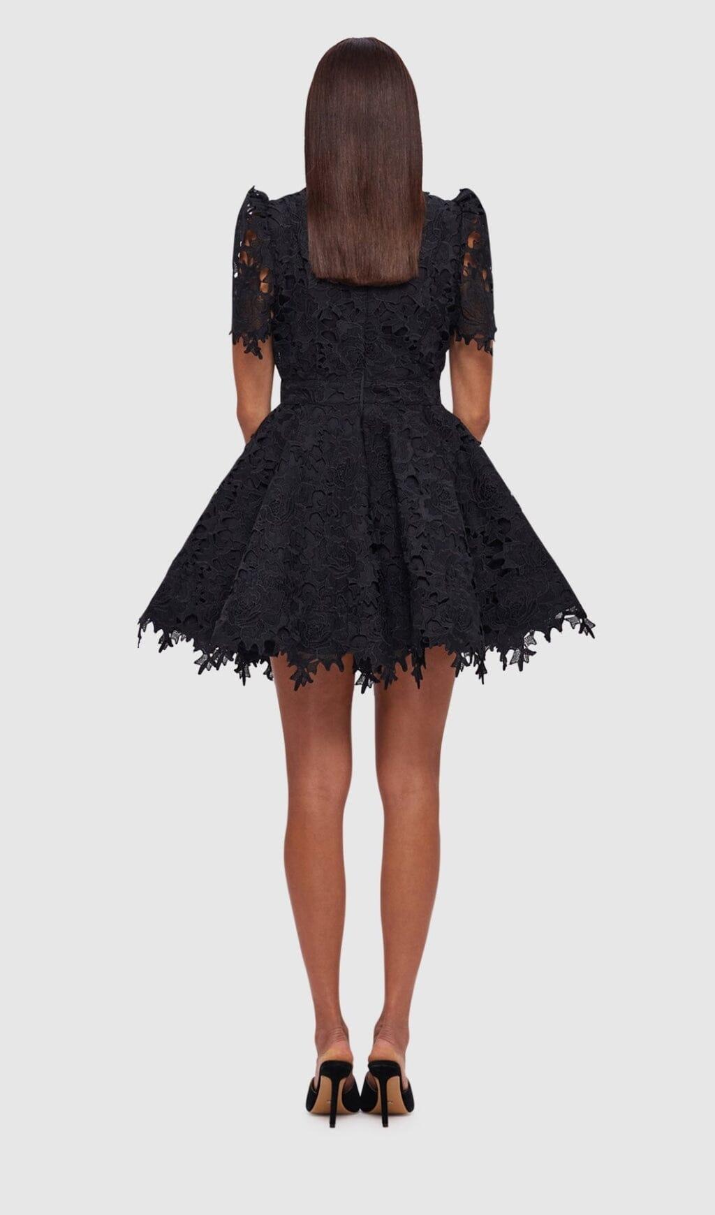 BLACK LACE SHORT SLEEVE MINI DRESS