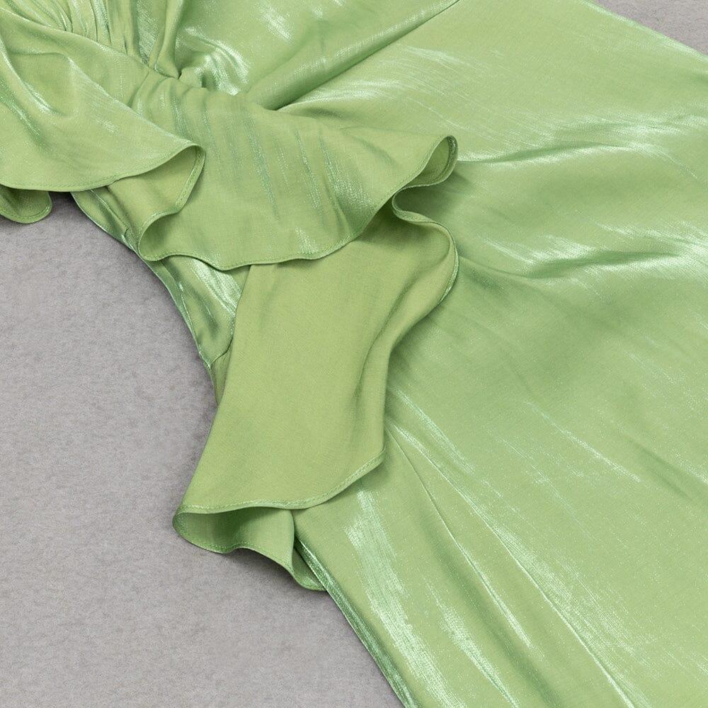 SATIN FOREST CORSET MAXI DRESS IN GREEN