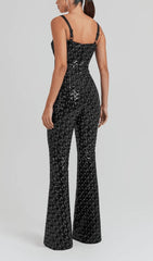 BLACK SEQUIN SUSPENDER STRAPLESS STRAPLESS SLIM FIT JUMPSUIT