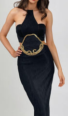 HALTER CHAIN MAXI DRESS IN BLACK