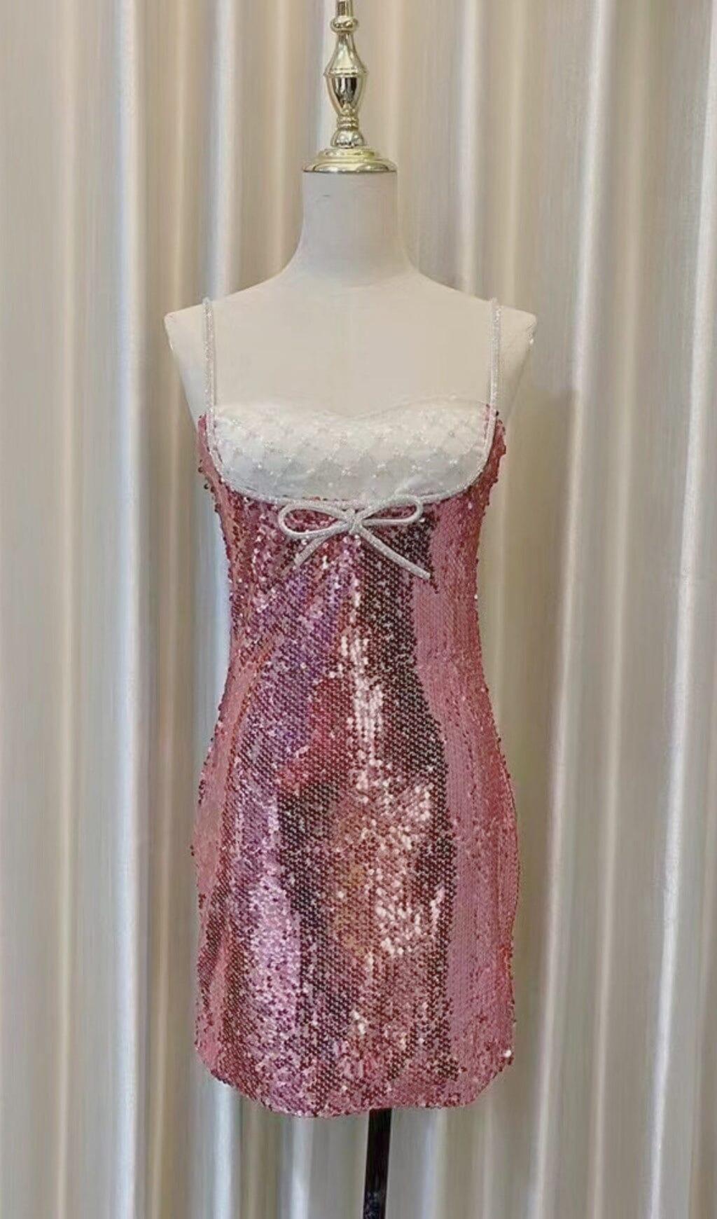 EMBELLISHED SEQUIN MINI DRESS IN PINK