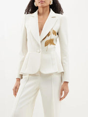 EMBROIDERED PEPLUM BLAZER IN WHITE