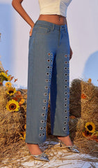 HOLLOW WIDE DENIM PANTS