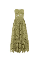 LACE BUSTIER MIDI DRESS IN GREEN