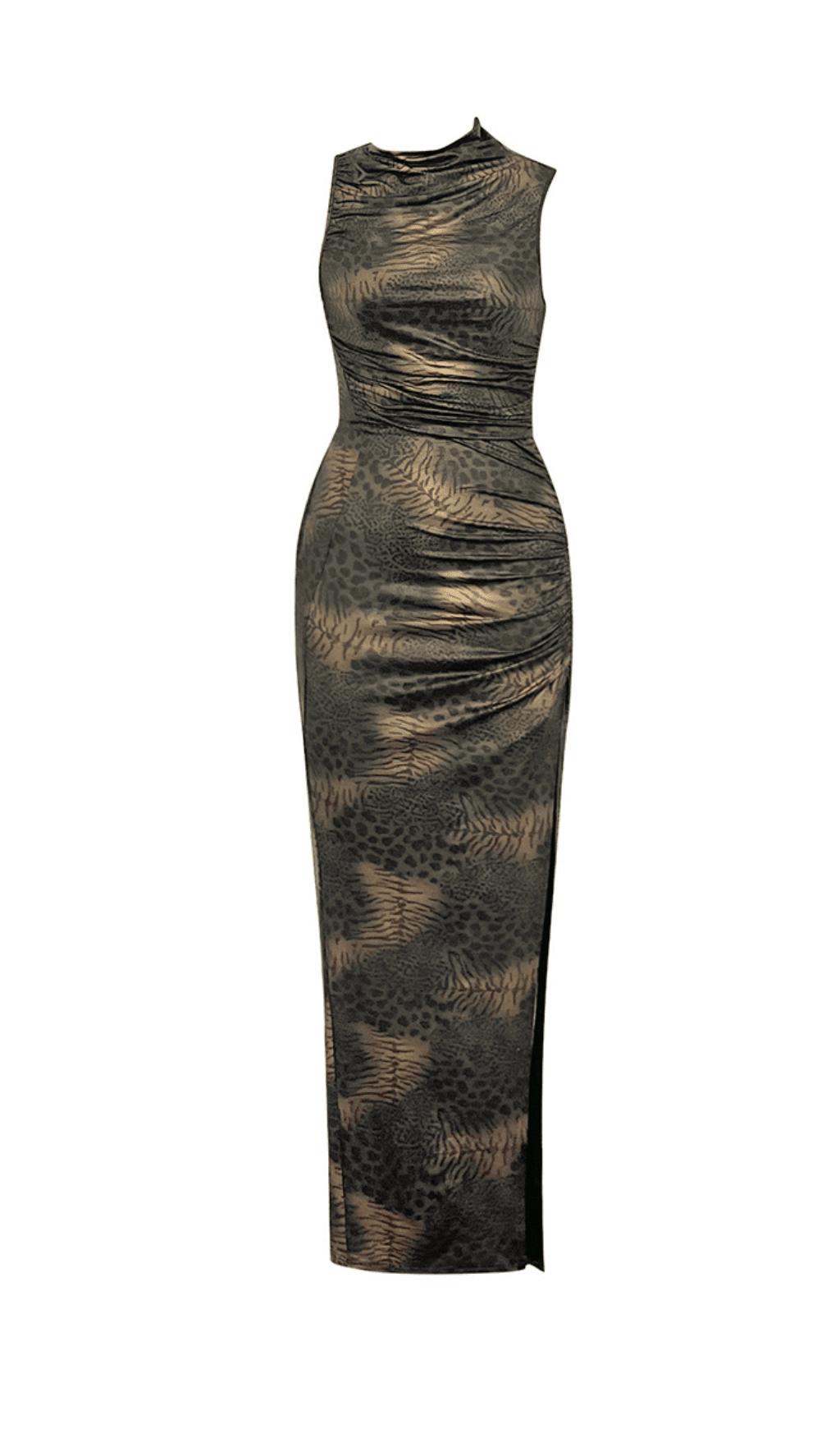 MOCK NECK SPLIT COCKTAIL MAXI DRESS