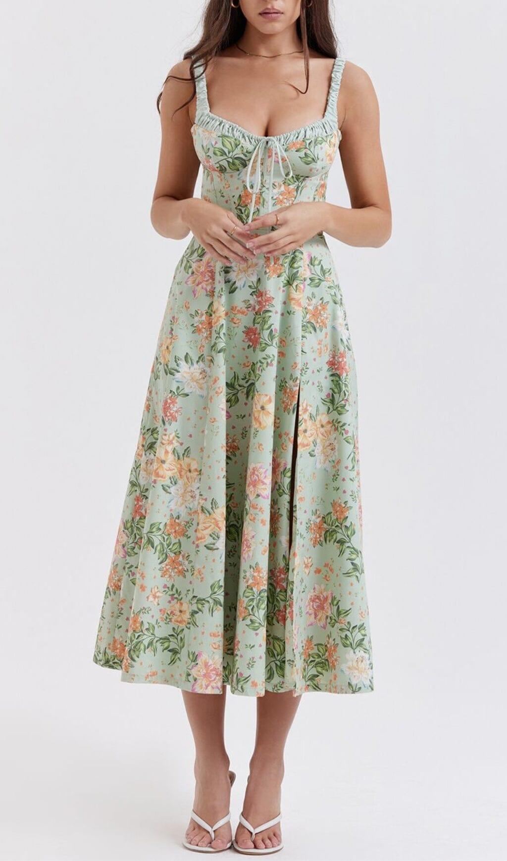 LIGHT JADE PRINT BUSTIER SUNDRESS