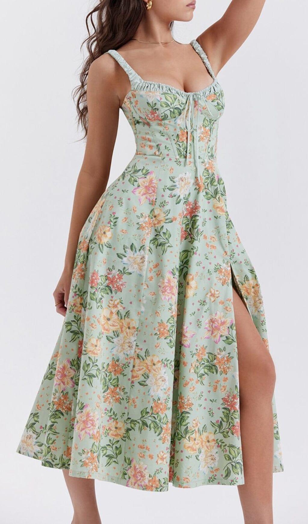 LIGHT JADE PRINT BUSTIER SUNDRESS