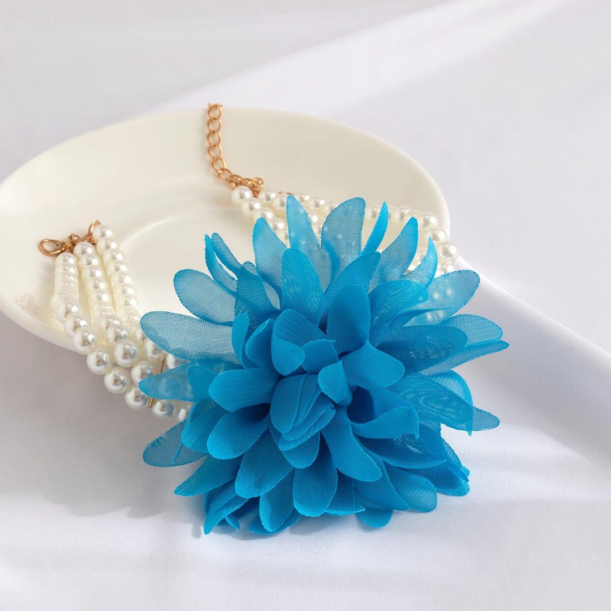 BLUE PEARL EMBELLISHED FLOWER CHOKER