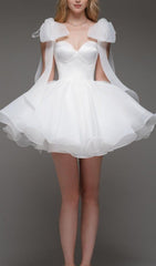 WHITE BOW PUFFY MINI DRESS