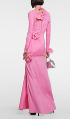 KNOTTED CUTOUT MAXI SLITS GOWN IN PINK