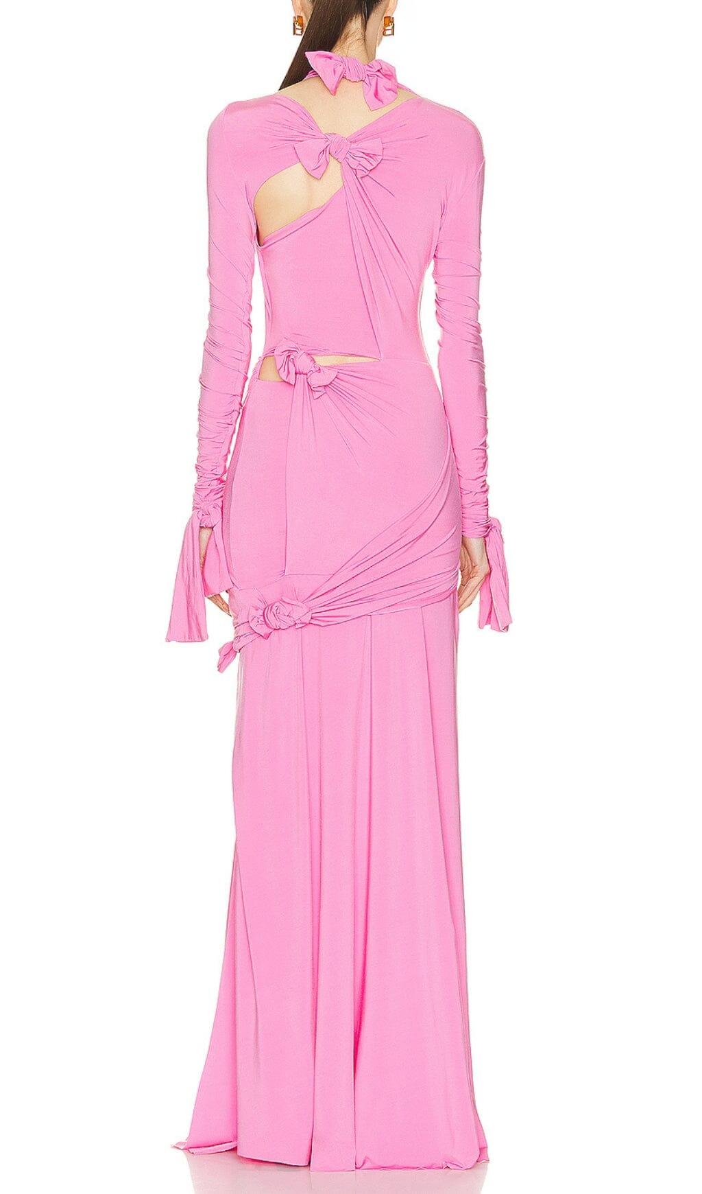 KNOTTED CUTOUT MAXI SLITS GOWN IN PINK