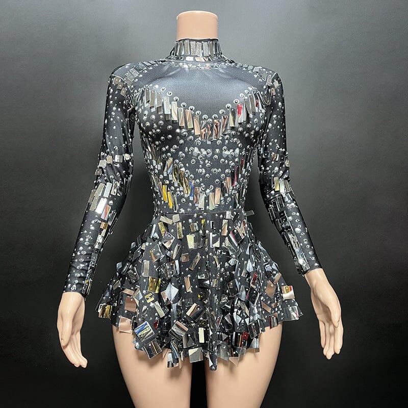 LONG SLEEVE EMBELLISHED MINI DRESS IN BLACK