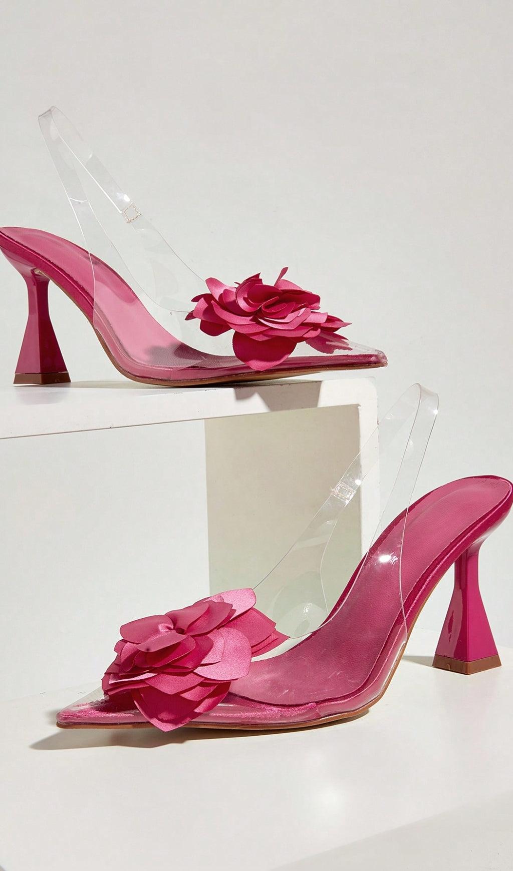 PINK FLOWER DECOR HEELS