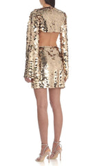 SPARKLING LONG SLEEVE MINI DRESS IN GOLD