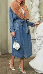 FAUX FUR COLLAR DENIM COAT