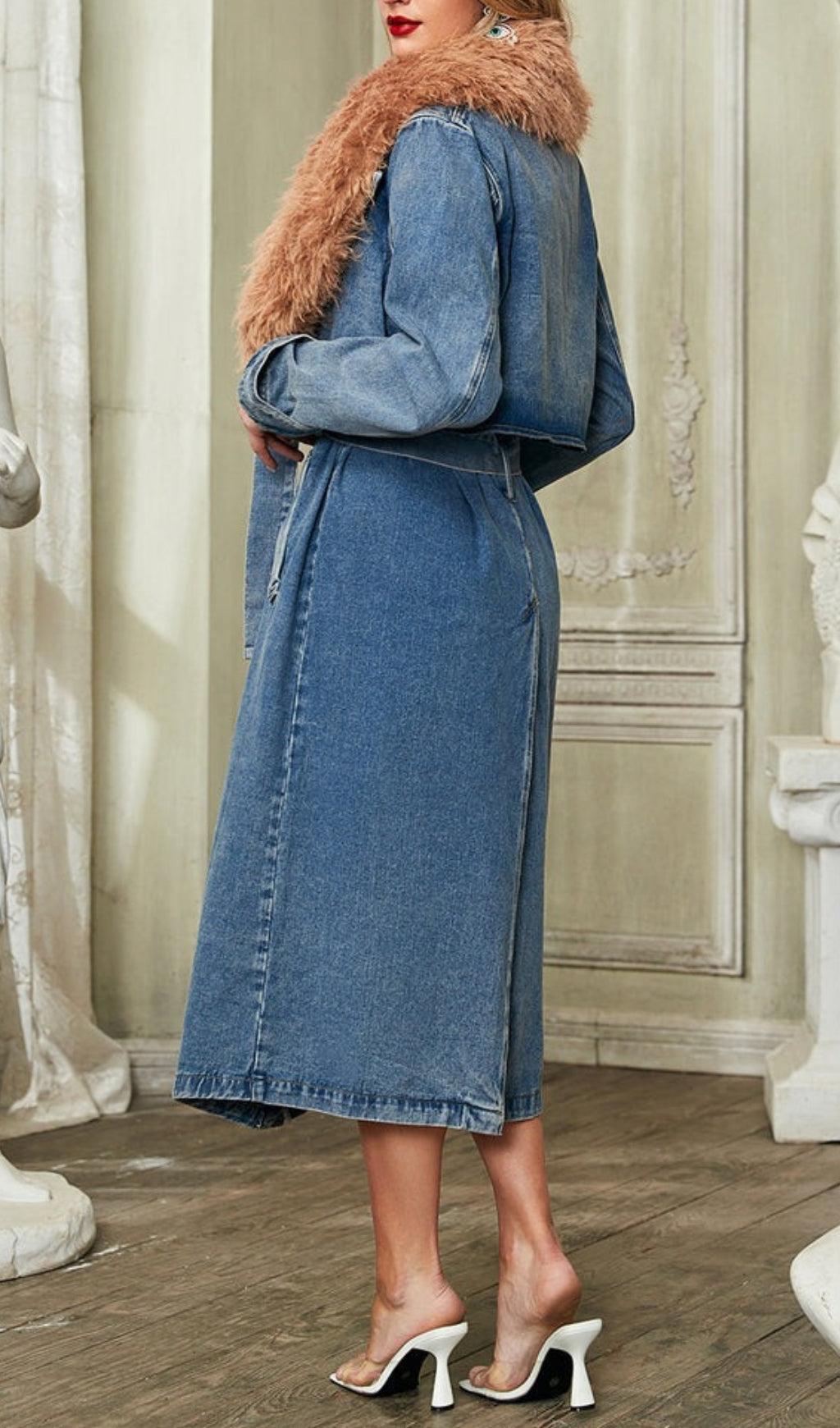 FAUX FUR COLLAR DENIM COAT