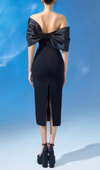 BLACK BUTTERFLY EMBELLISHED MIDI DRESS