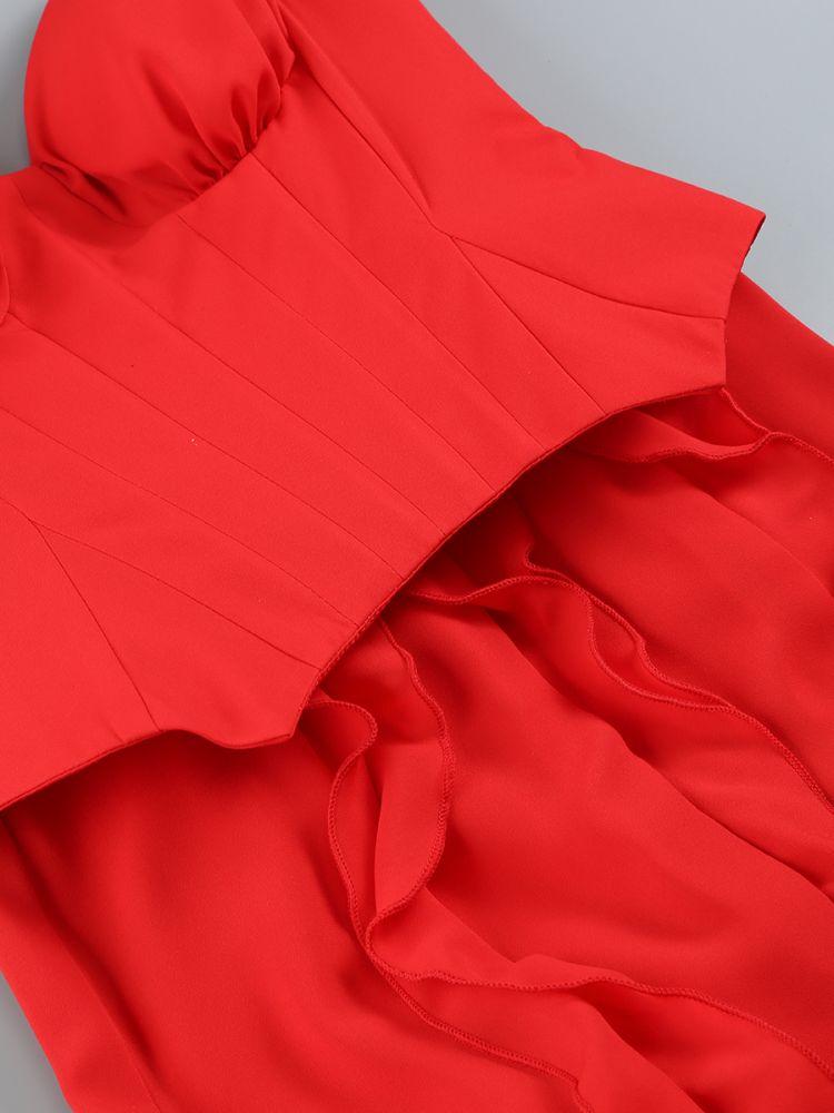 CORSET FRILL SKIRT MAXI DRESS IN SCARLET RED