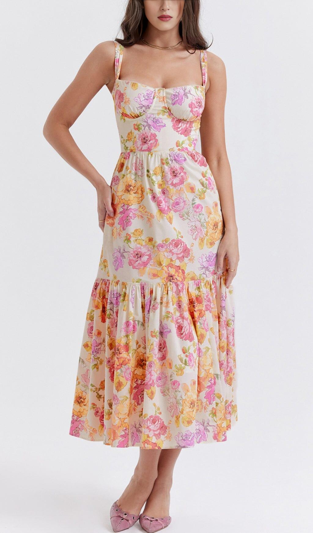 IVORY FLORAL MIDI SUNDRESS