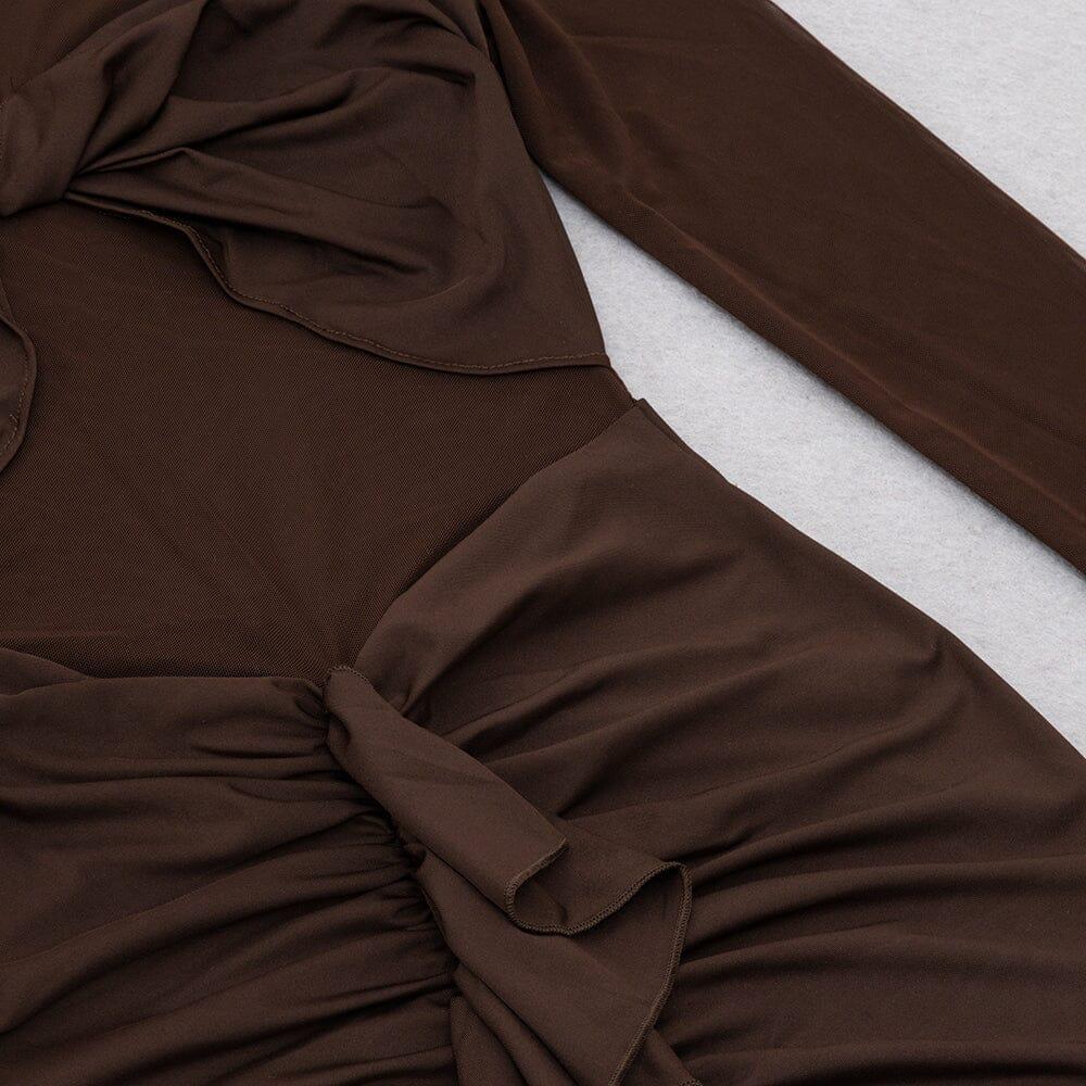 MESH LONG SLEEVE MAXI DRESS IN COFFEE