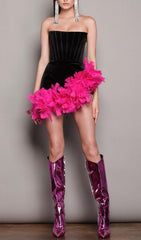 FEATHER CORSET MINII DRESS IN BLACK