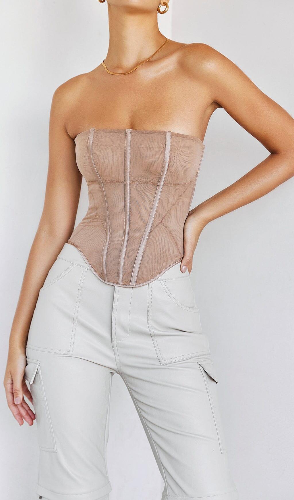 BEIGE MESH STRAPLESS CORSET