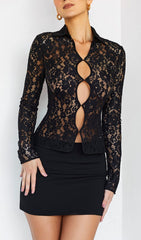 BLACK LACE CUT OUT SHIRT