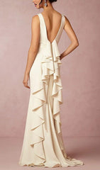 LAMINATED RUFFLE SLEEVELESS DRESS IN WHITE