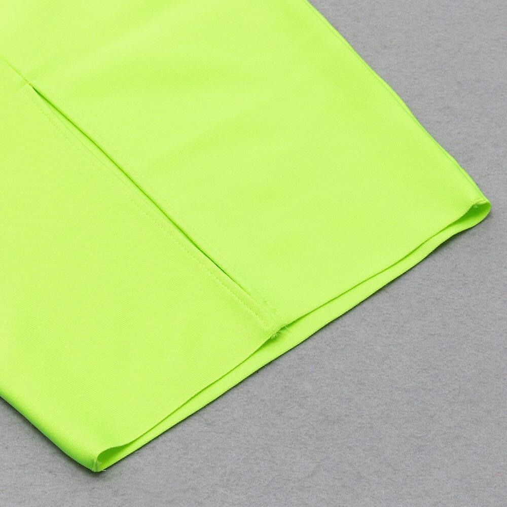 FLUORESCENT GREEN WAIST CUT-OUT SLIM-FIT DRESS