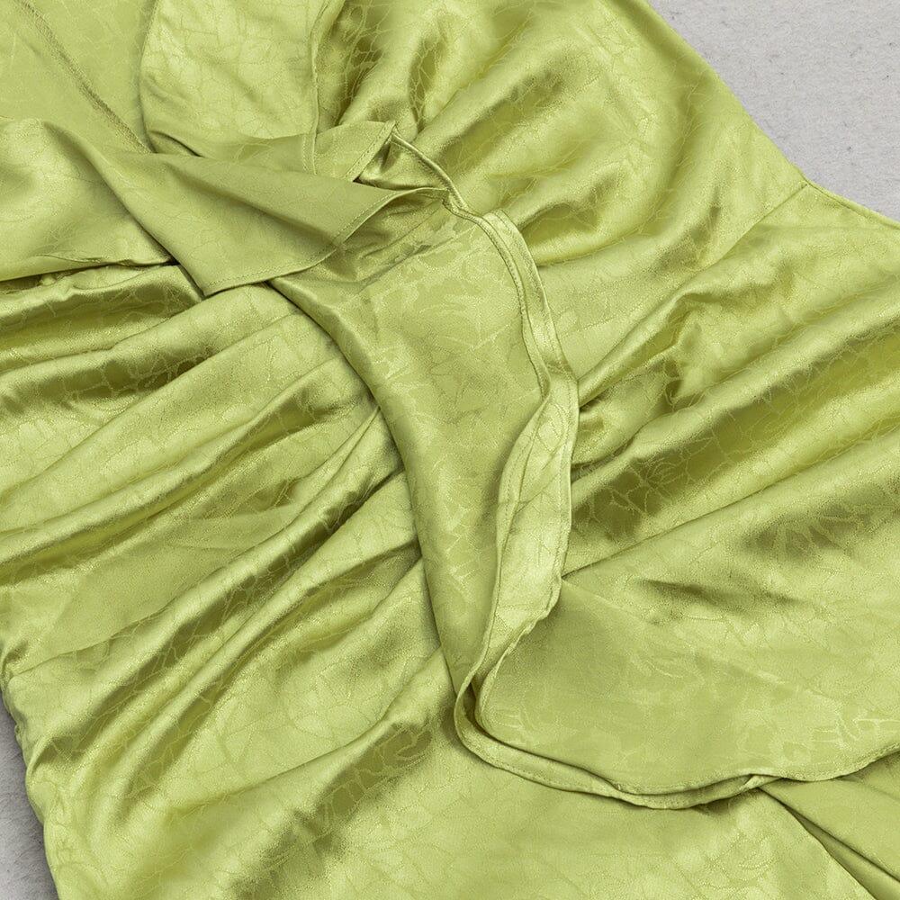 PLUS RUFFLE TRIM SATIN DRESS IN GREEN