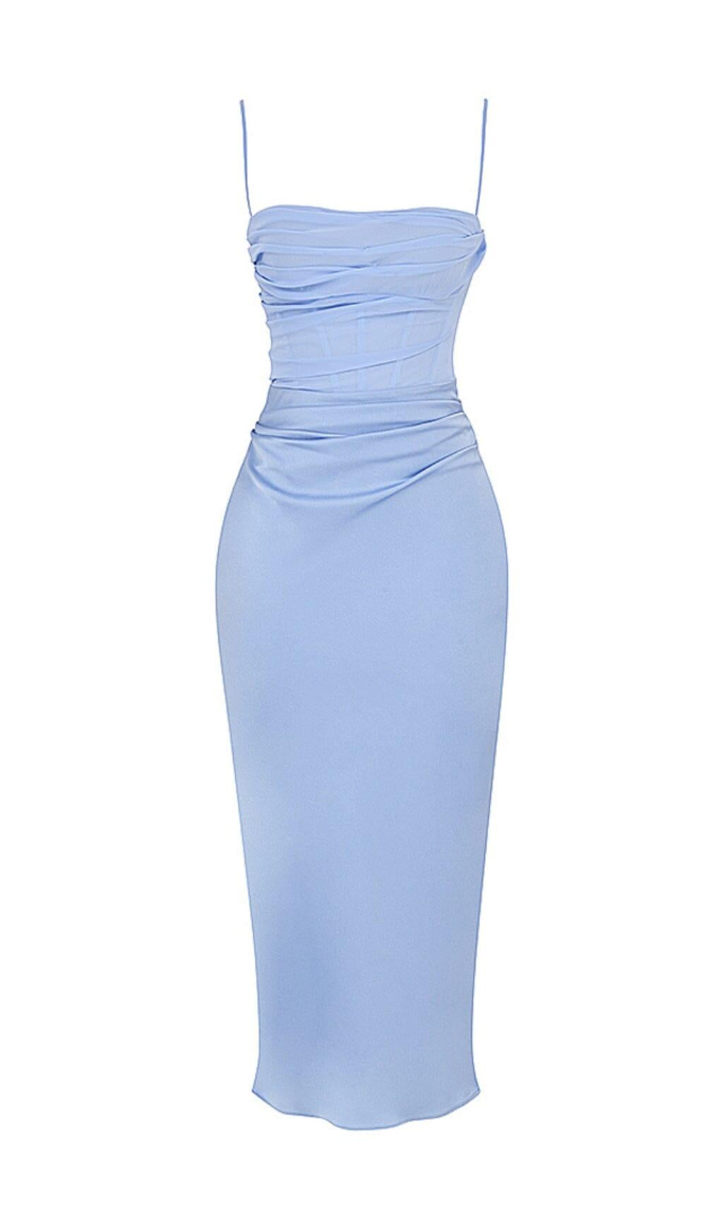 SKY DRAPED CORSET MIDI DRESS