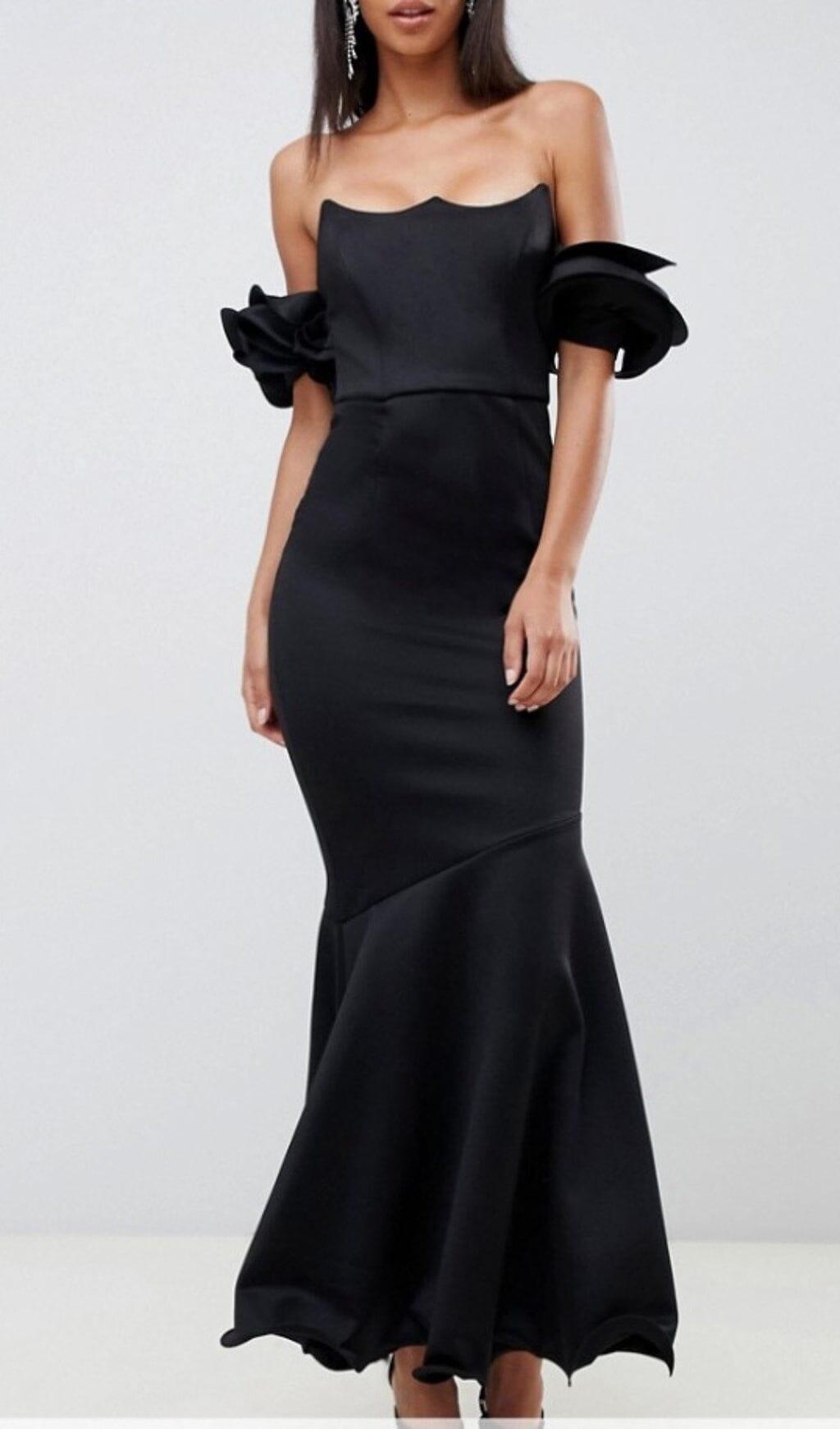 THREE-DIMENSIONAL CURLY BANDEAU DRESS IN BLACK