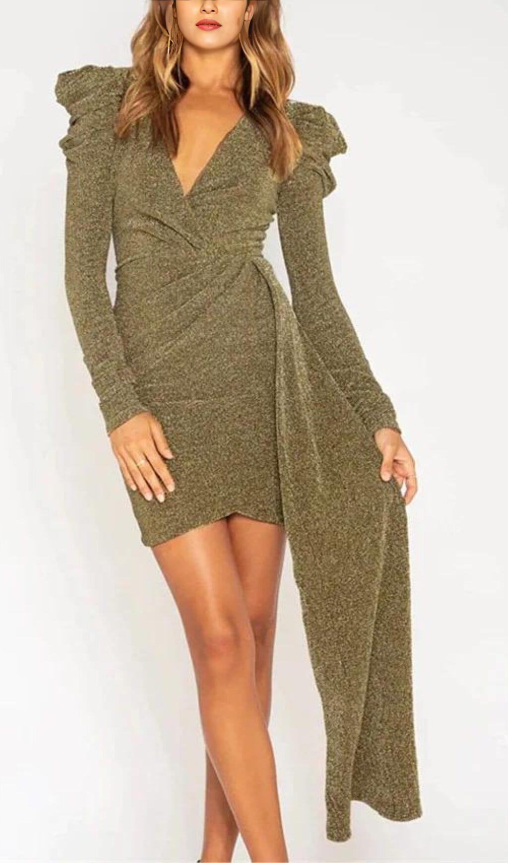 DEEP V DRESS MINI DRESS IN GOLD