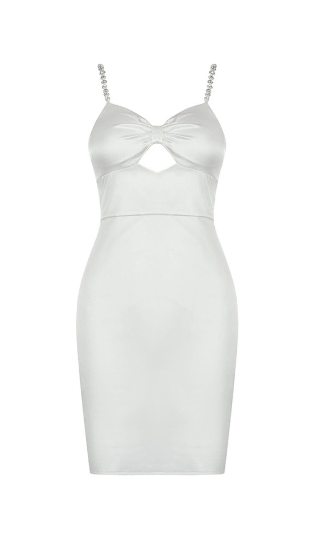 DIAMOND SUSPENDER BOW SLIM DRESS IN WHITE